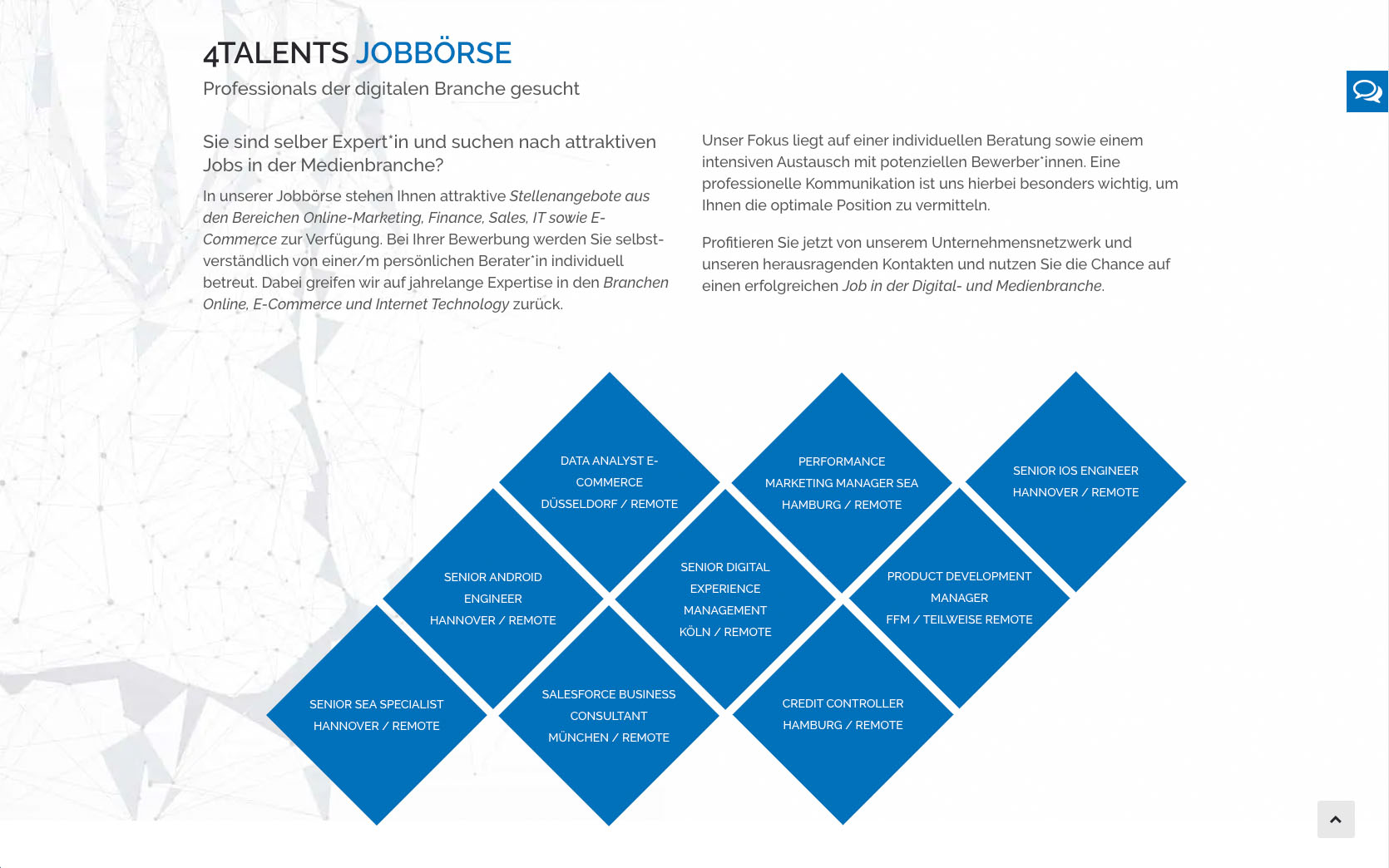 Design der Stellenangebote auf der Website von 4Talents