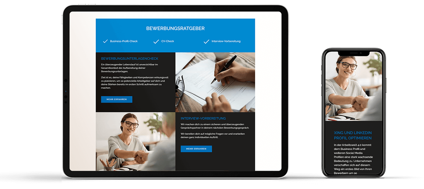 Responsive Website für 4Talents mit Ansicht auf Tablet und Smartphone