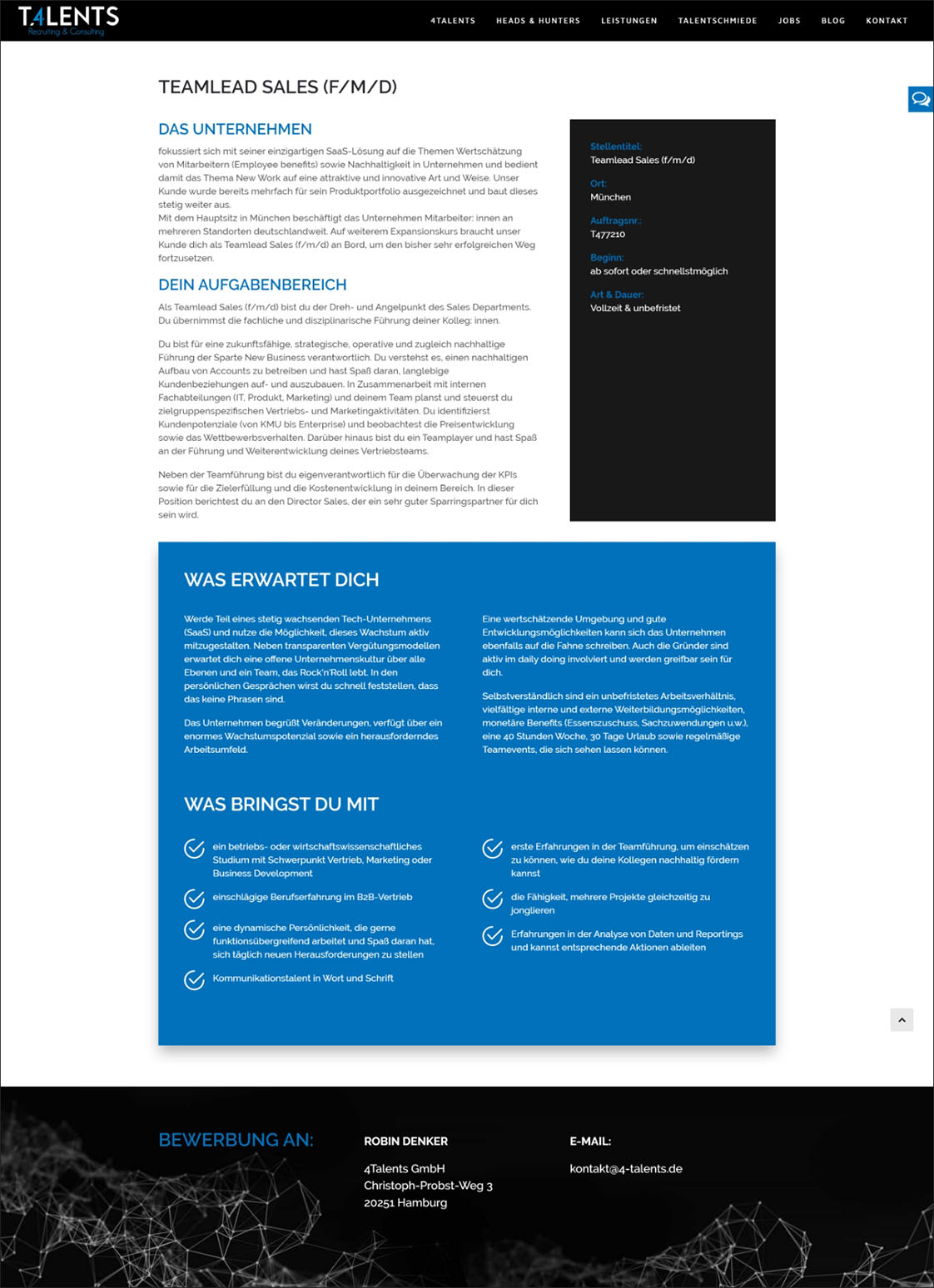 Ansicht eines Stellenangebots auf der Karriereseite