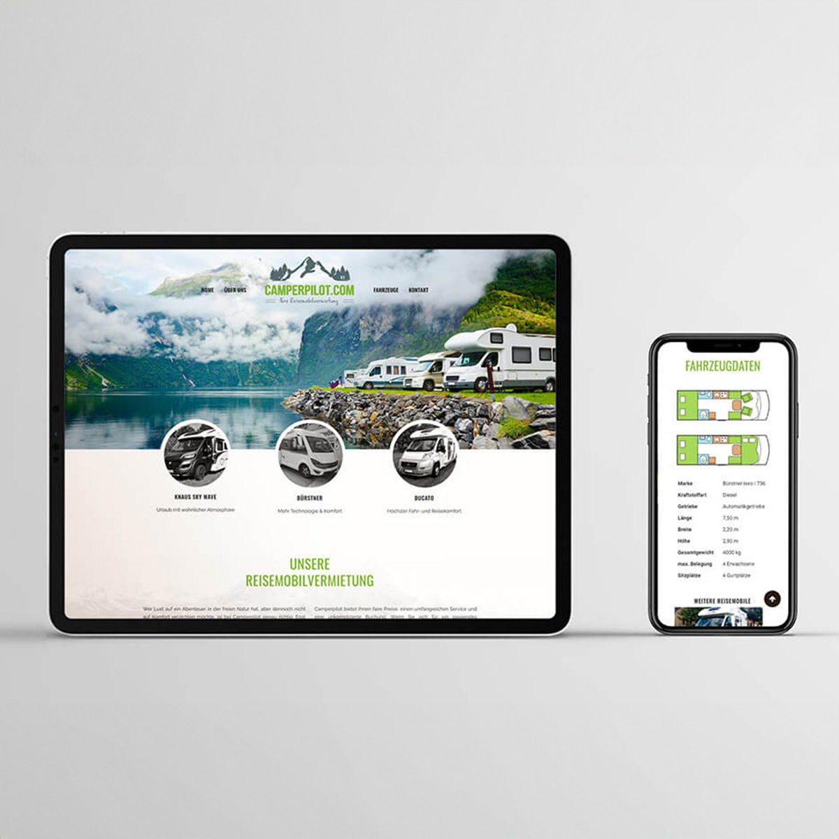 Website für Camperpilot auf Tablet und Smartphone