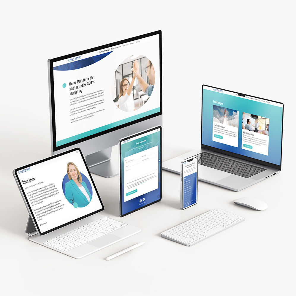 Ansichten der Website von Blue Lemon auf verschiedenen Geräten
